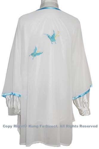 UC137 - White Shawl with Blue Leaf Embroidery