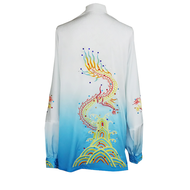 UC201 - White and Blue Gradient Fancy Design Embroidery Long Sleeves