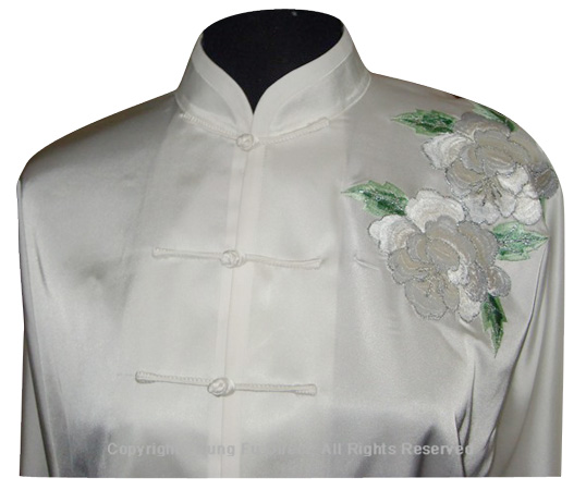 UC812 - White Uniform With White/Green PeonyFlower Embroidery