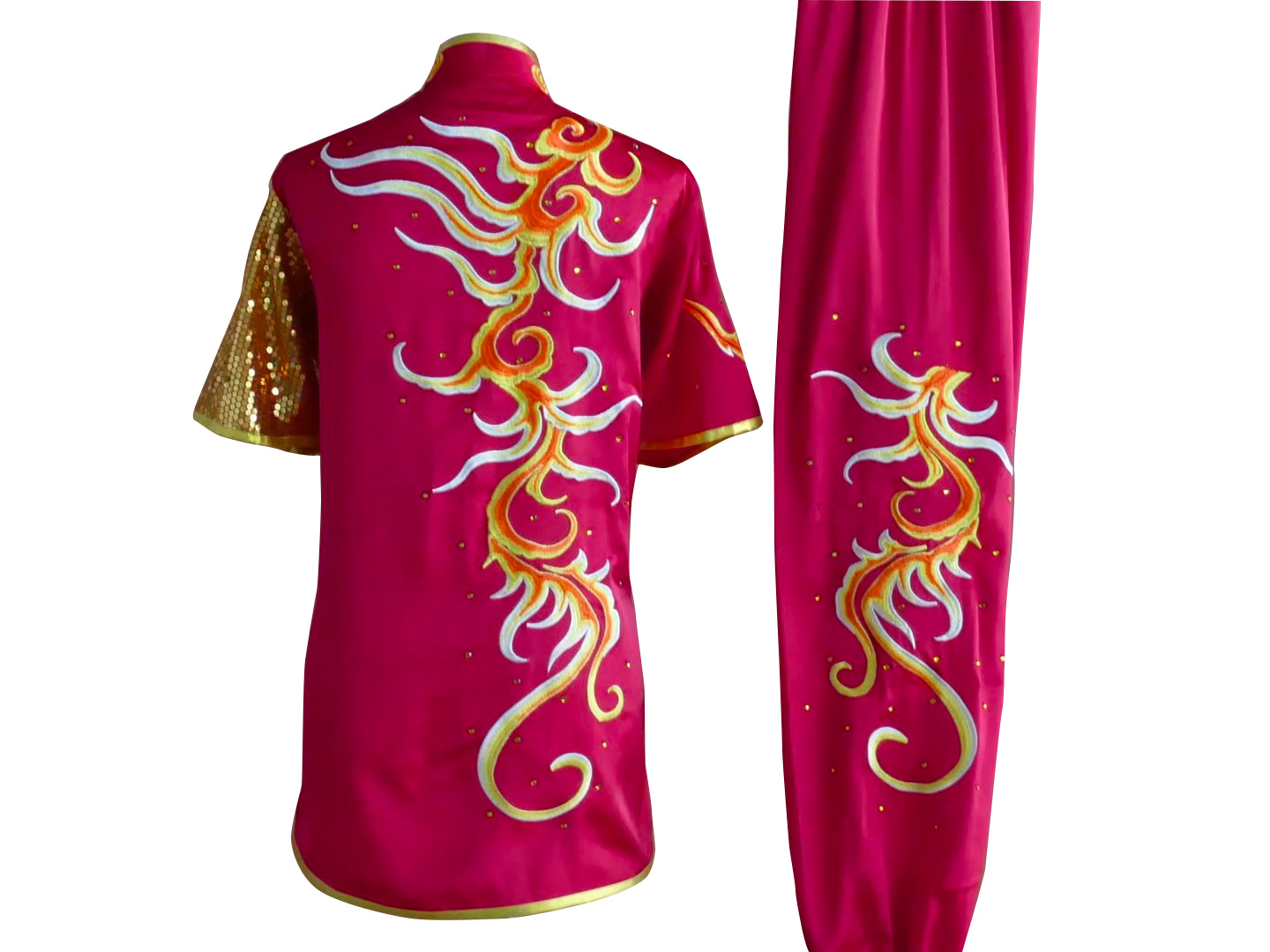 UC2022-35 Fuchsia Gold Phoenix Embroidery Wushu Uniform