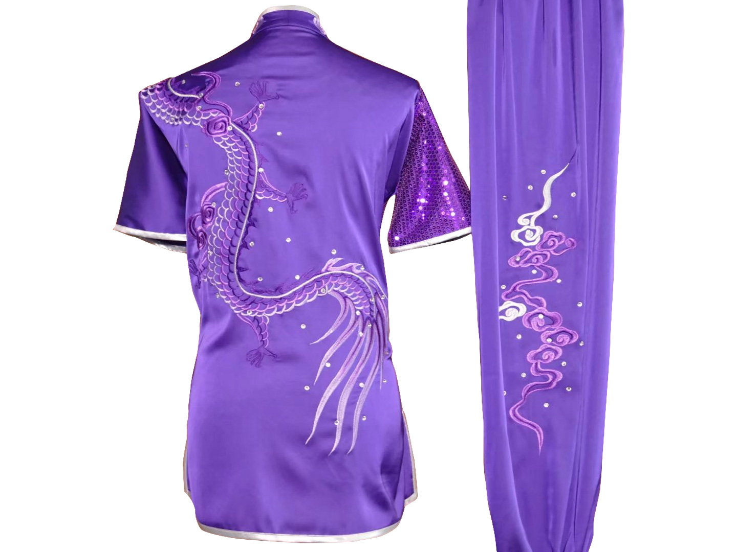 UC2022-40 Purple Dragon Wushu Uniform – Satin Sequin Embroidery