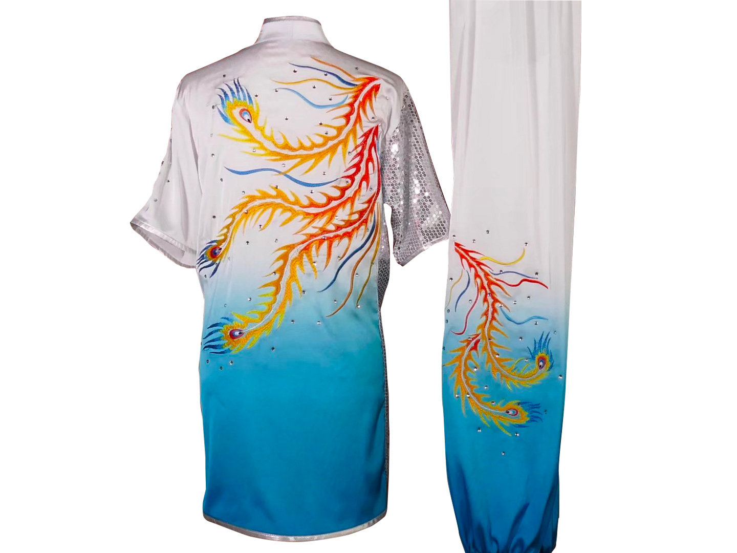 UC2022-44 White & Blue Phoenix Embroidery Wushu Uniform