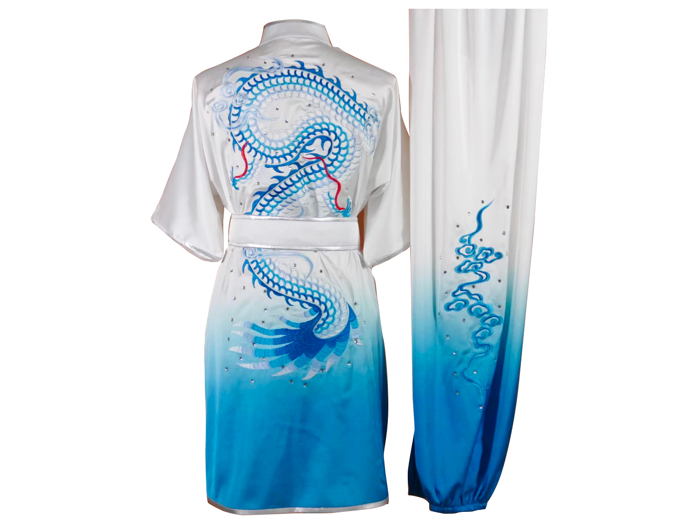 UC2022-46 White & Blue Dragon Embroidery Wushu Uniform
