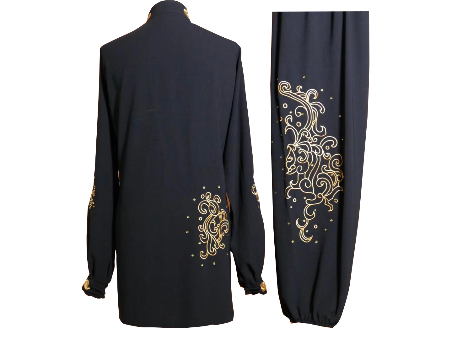 UC2022-52 Black & Gold Phoenix Water Wave Embroidery Wushu Uniform
