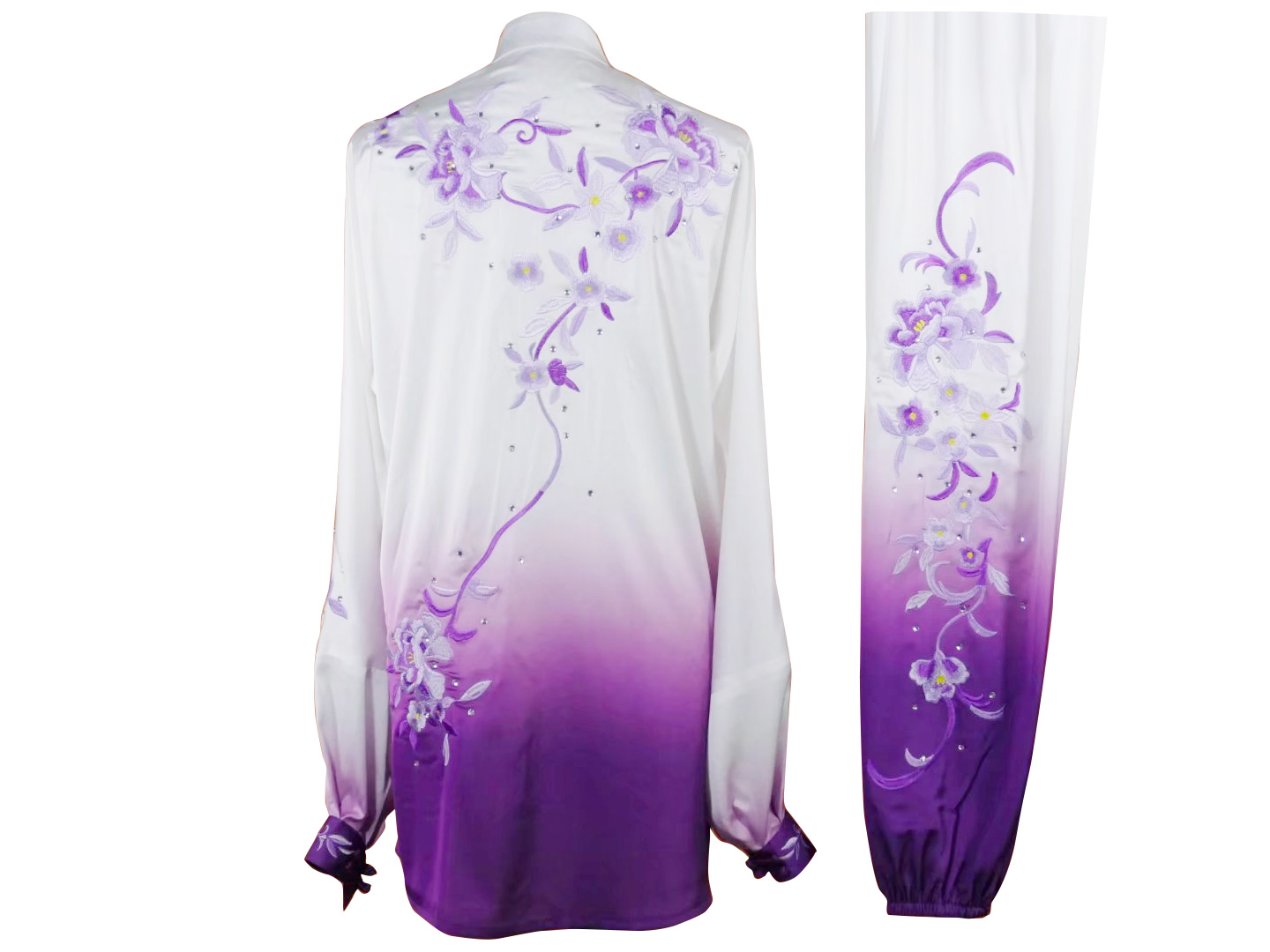 UC2022-55 White & Purple Gradient Flower Embroidery Wushu Uniform