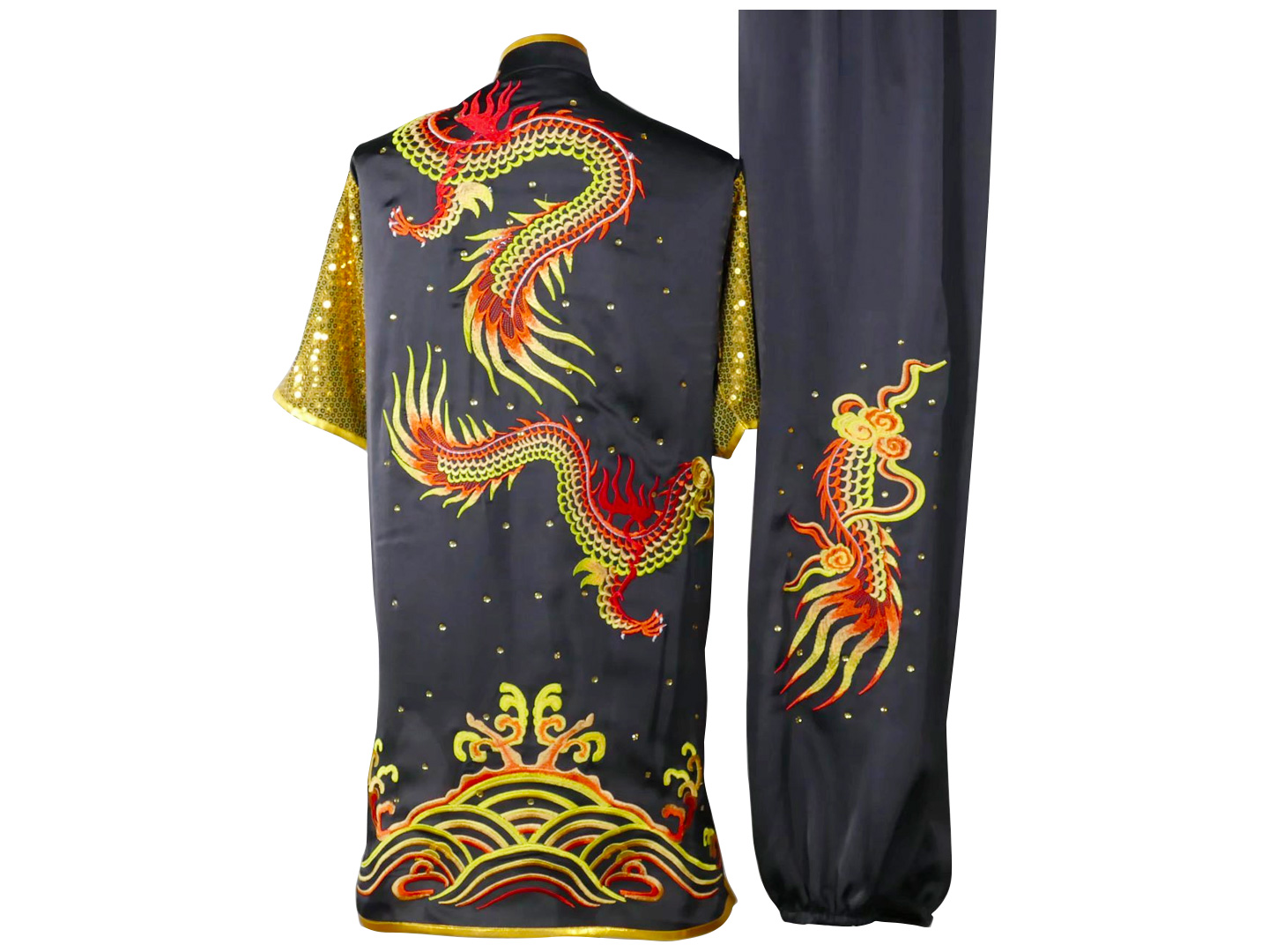 UC2022-67 Black & Gold Dragon Embroidery Wushu Uniform